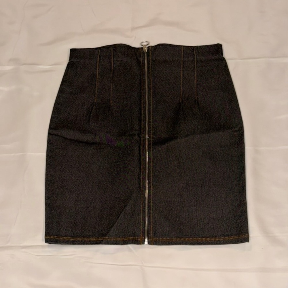 Bozzolo Denim Mini Skirt Women Small Dark Gray High Waisted Front Zip O-Ring Y2K